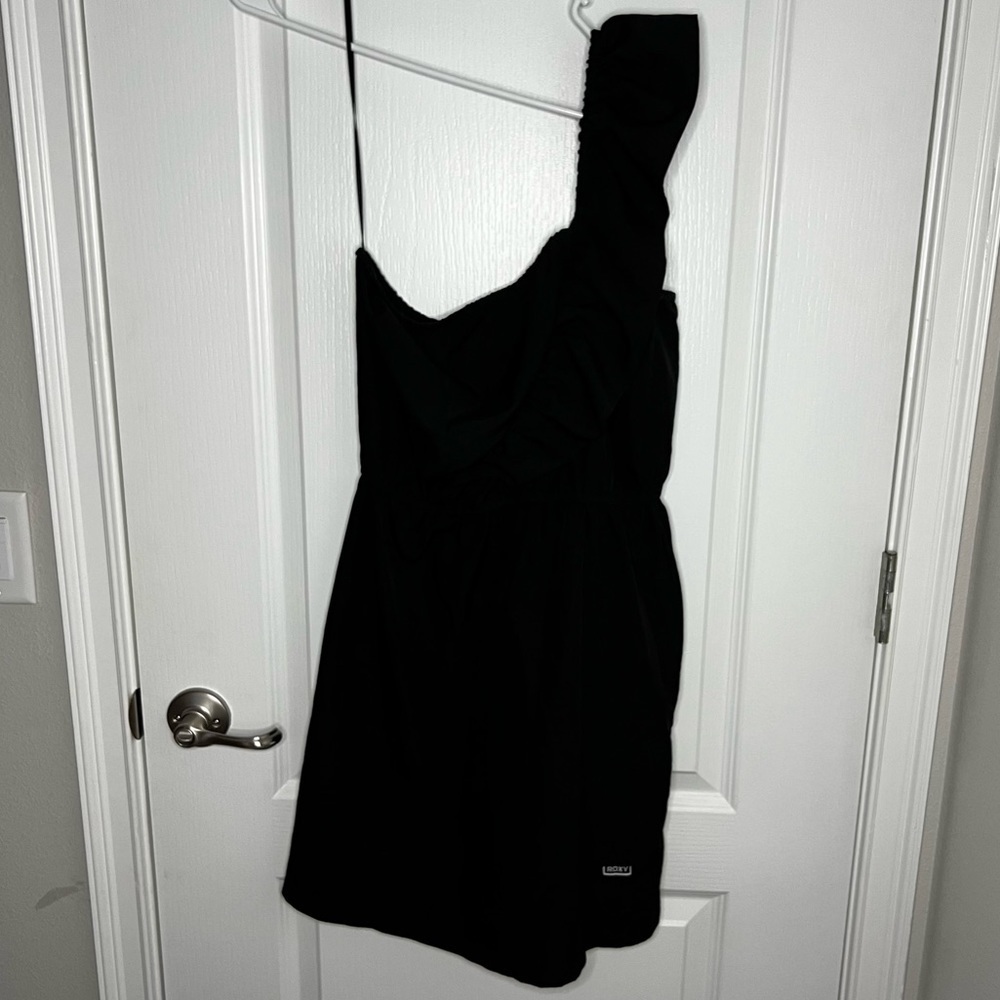 Roxy one shoulder ruffle black cocktail mini dress small